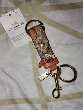 Coach Brown & Orange Signature Canvas Key Fob with Gold Hardware